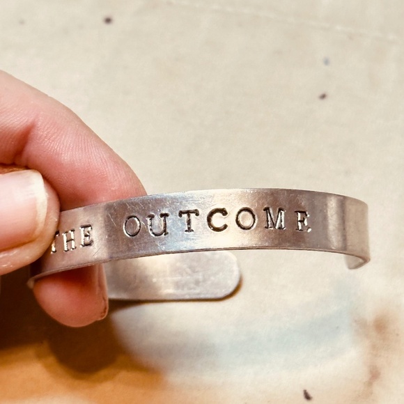 Silver Tone Cuff Bracelet Stamped Let Go Of The Outcome - Picture 5 of 10
